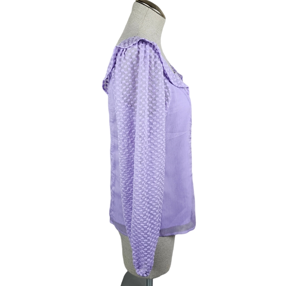 Banana Republic Factory Square Neck Ruffle Clip Dot Blouse in Lilac Sea - Picture 4 of 9